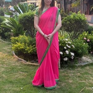 Vibrant Pink Silk Sari with Beaded work